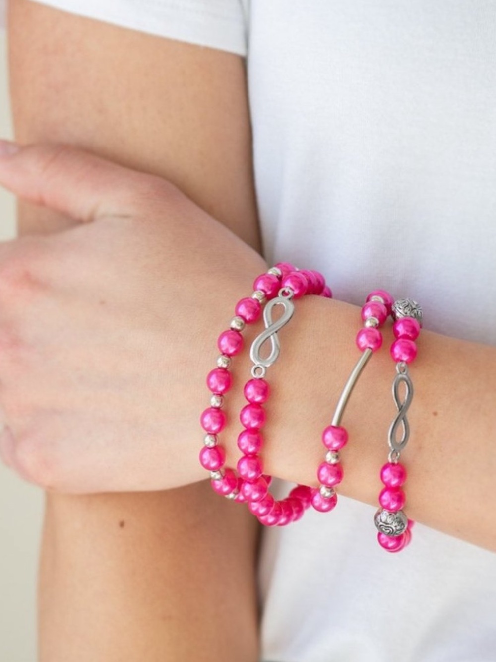 Paparazzi Limitless Luxury Pink Beaded Infinity Bracelet‎ Set P9RE-PKXX-130XX